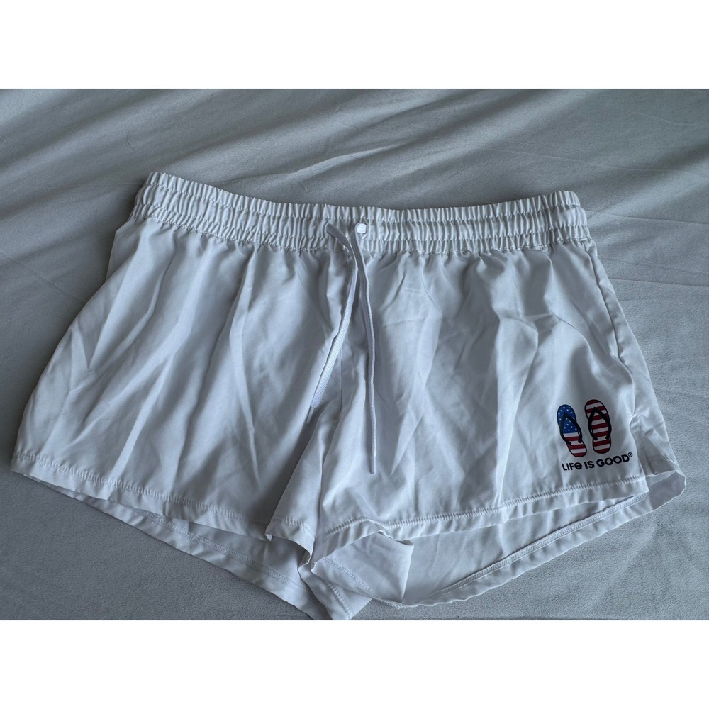 Life is Good Americana Flip Flop Shorts Women Large White USA America Red Blue